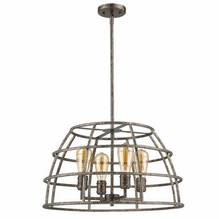 12.5 X 22 X 22 In. Rebarre 4-Light Antique Silver Drum Pendant With Open Cage Shade